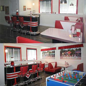 Australia 16Parade diner-1950s American bar counter with chrome barstools, diner booth sofas and table set gallery
